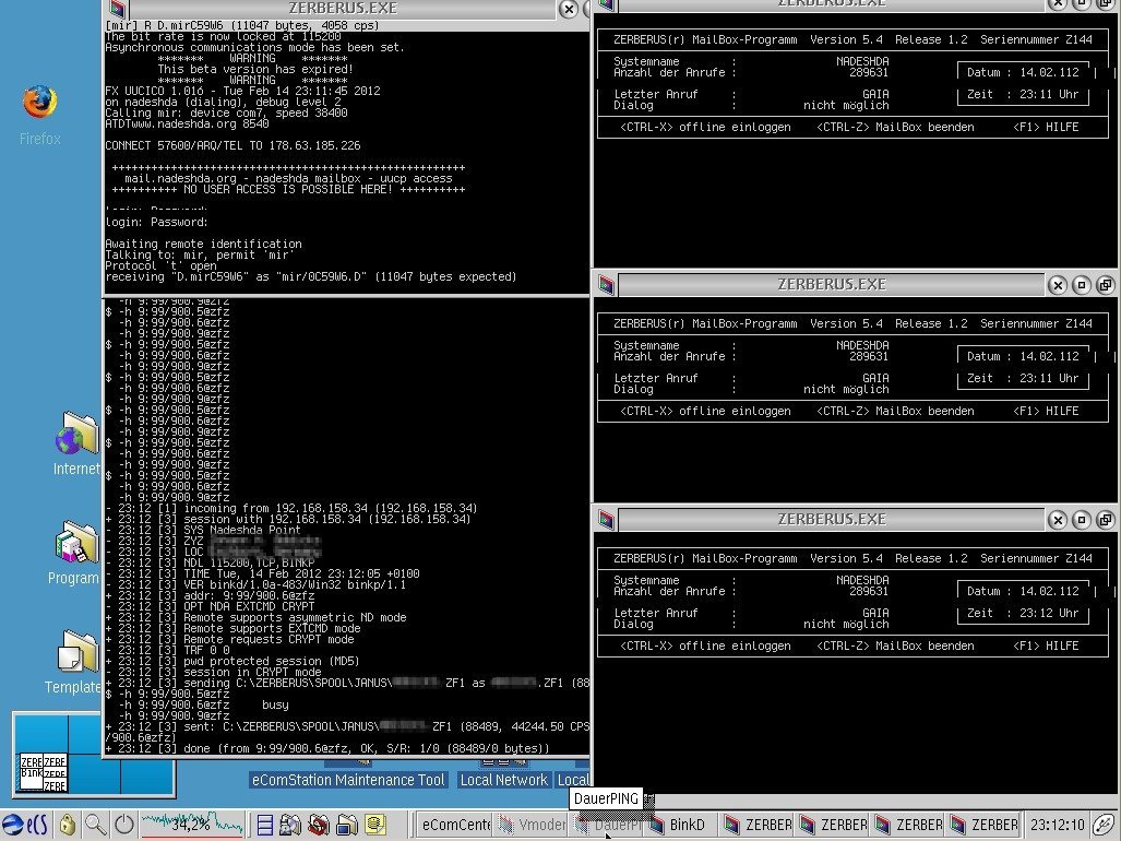Nadeshda BBS Desktop - Zerberus, fxuucico, binkd unter eCS2.1